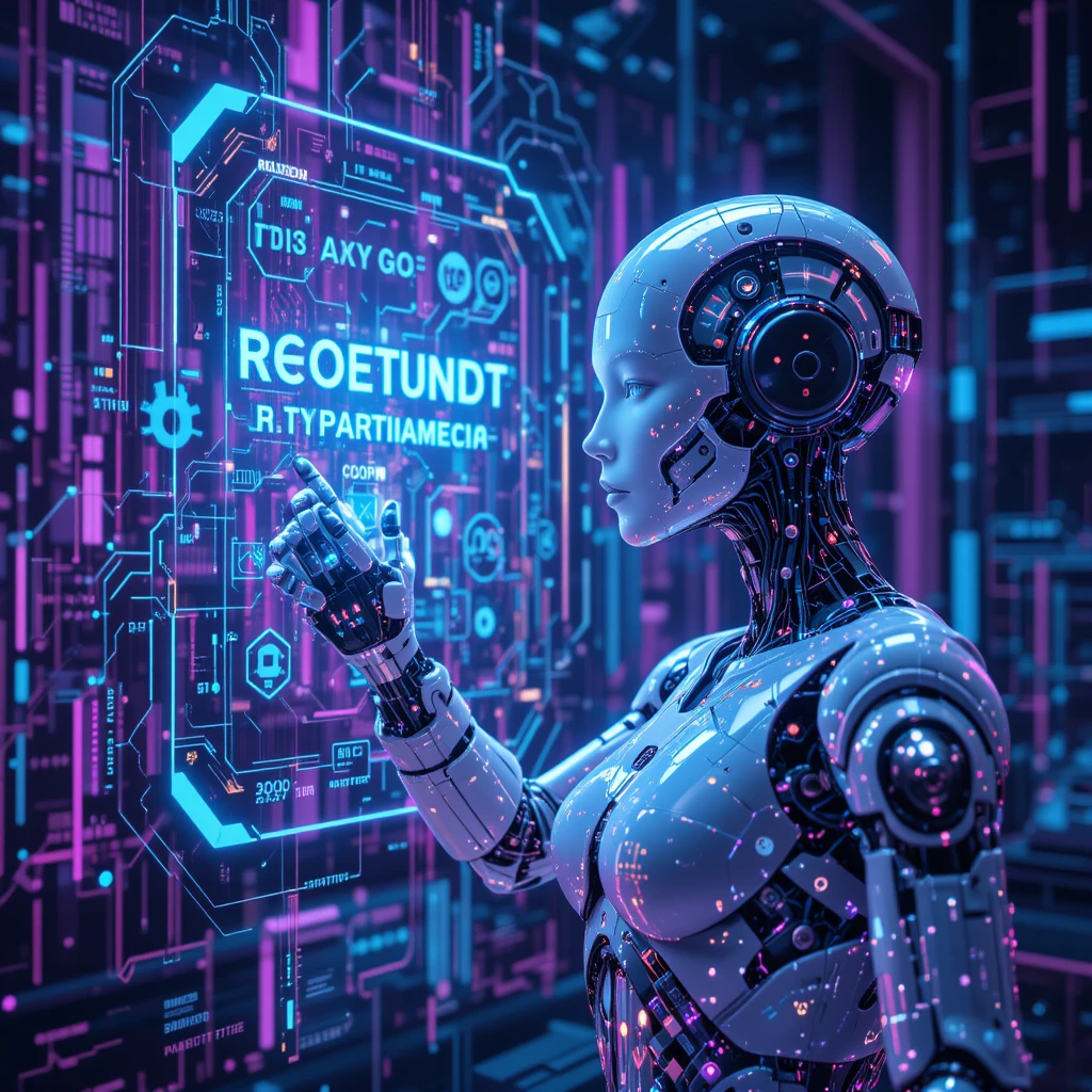 AI robot with holographic interface showcasing prompt engineering